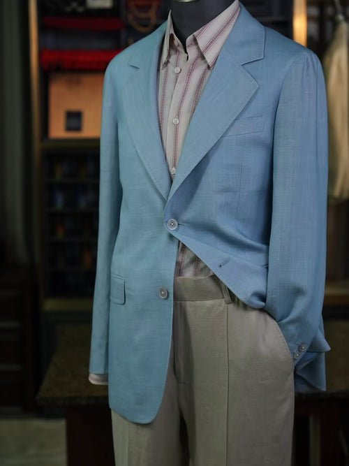 Double-sided blue Tencel linen casual single-layer suit