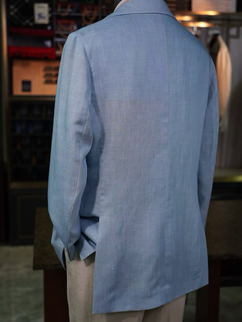Double-sided blue Tencel linen casual single-layer suit