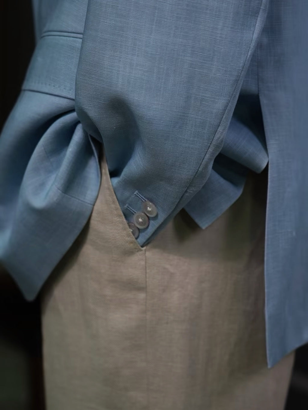 Double-sided blue Tencel linen casual single-layer suit