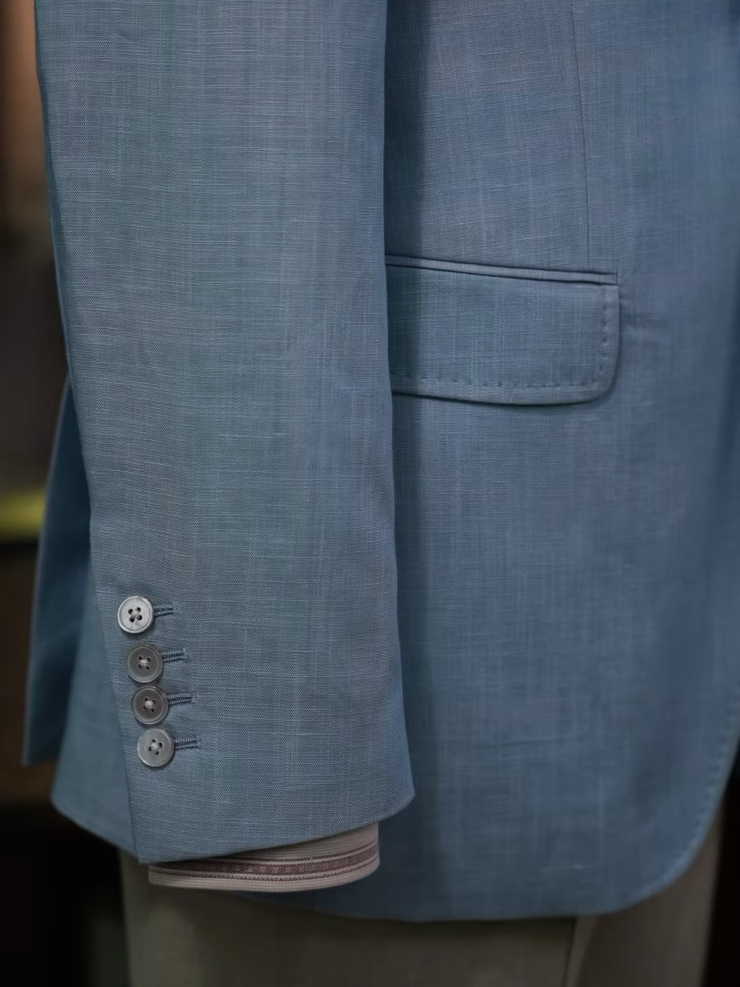 Double-sided blue Tencel linen casual single-layer suit