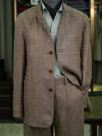 100% Pure Linen Brown Mandarin Collar Casual Blazer Jacket