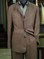 100% Pure Linen Brown Mandarin Collar Casual Blazer Jacket