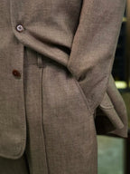 100% Pure Linen Brown Mandarin Collar Casual Blazer Jacket