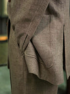 100% Pure Linen Brown Mandarin Collar Casual Blazer Jacket
