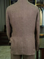 100% Pure Linen Brown Mandarin Collar Casual Blazer Jacket