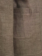 100% Pure Linen Brown Mandarin Collar Casual Blazer Jacket