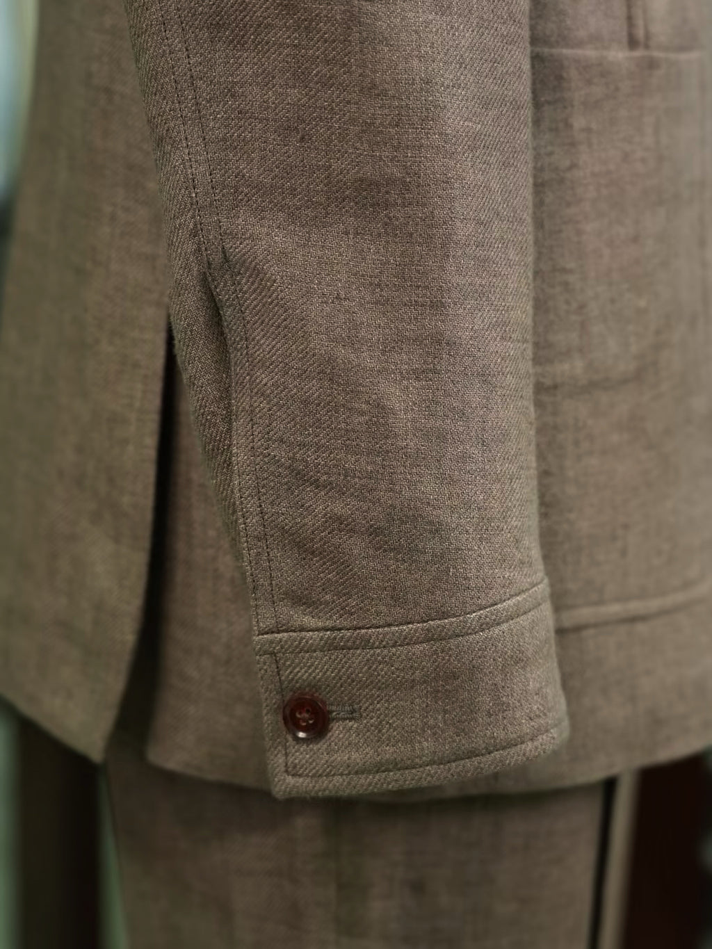 100% Pure Linen Brown Mandarin Collar Casual Blazer Jacket