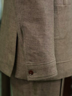 100% Pure Linen Brown Mandarin Collar Casual Blazer Jacket