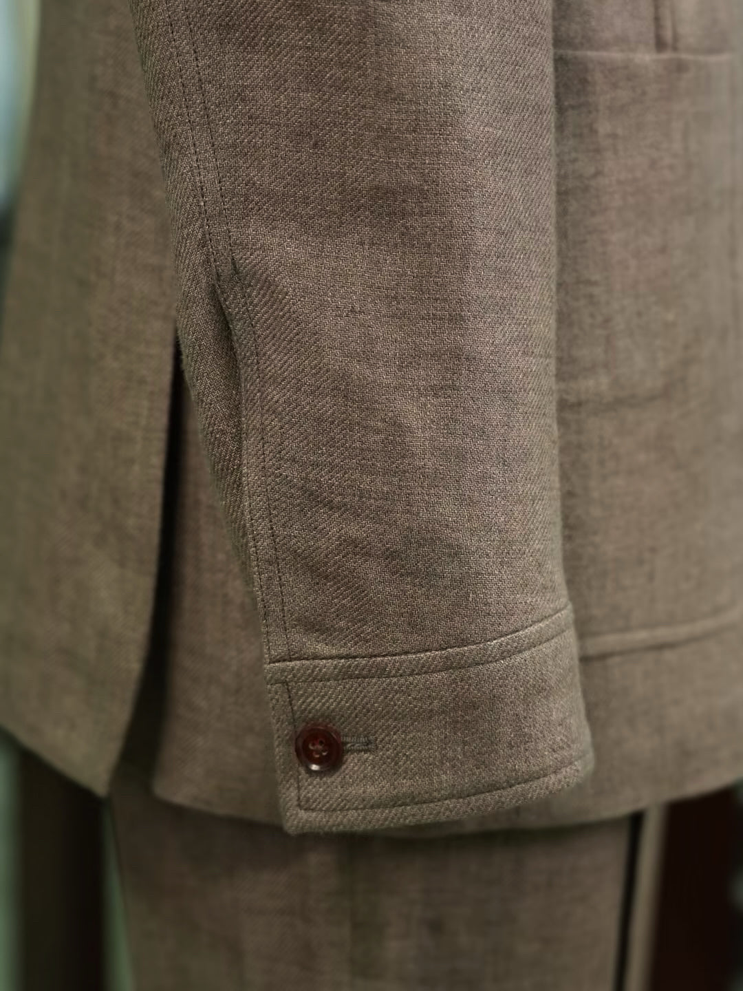100% Pure Linen Brown Mandarin Collar Casual Blazer Jacket