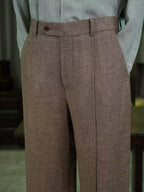 Men’s Coffee Brown 100% Linen Relaxed Straight‑Leg Trousers