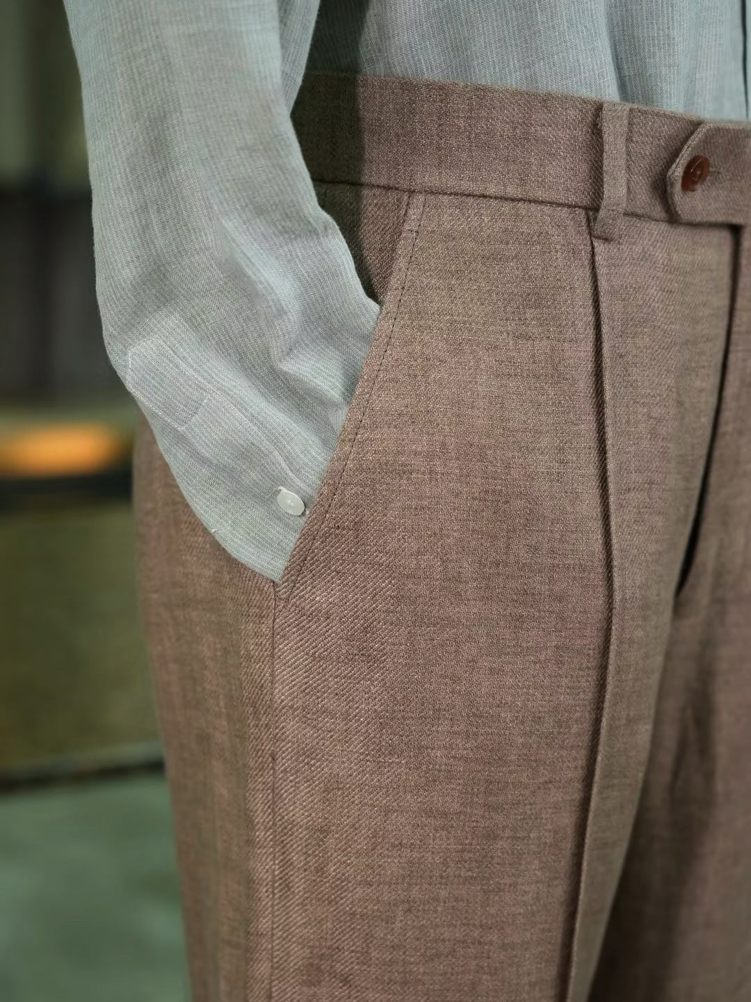 Men’s Coffee Brown 100% Linen Relaxed Straight‑Leg Trousers