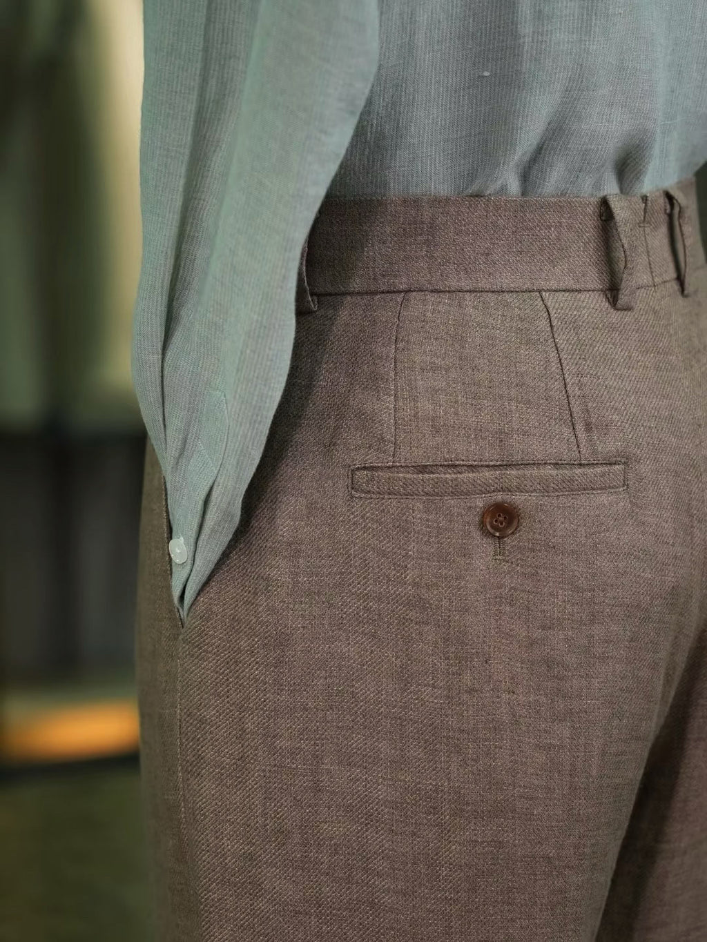 Men’s Coffee Brown 100% Linen Relaxed Straight‑Leg Trousers