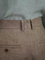 Men’s Coffee Brown 100% Linen Relaxed Straight‑Leg Trousers