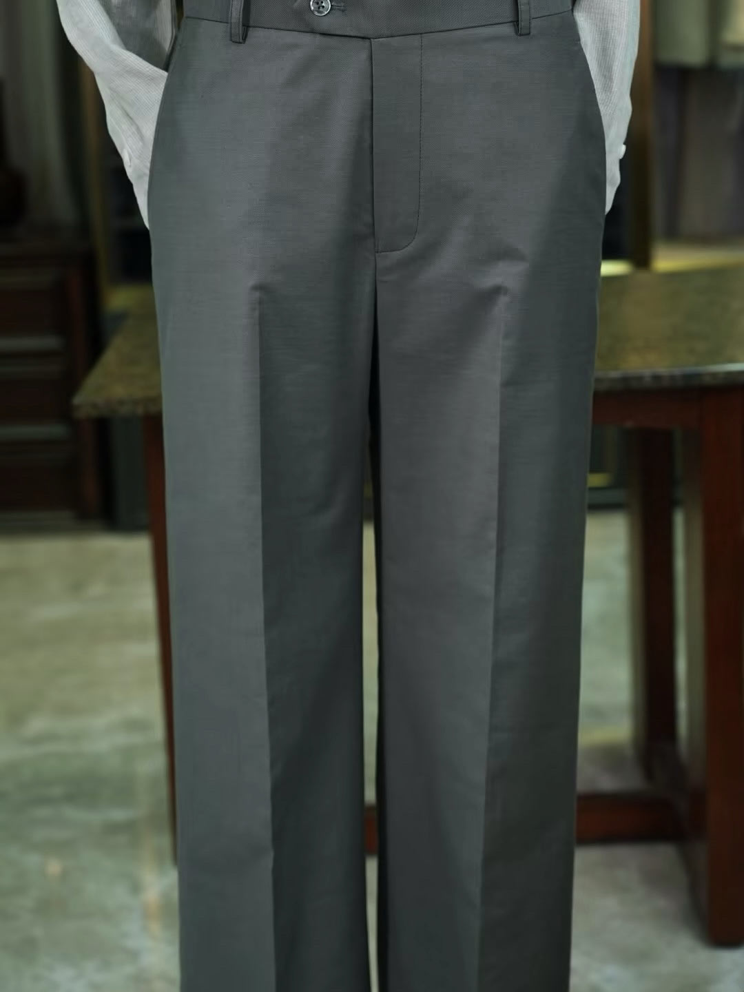 Men’s Grey Tencel‑Linen Blend Relaxed‑Fit Trousers