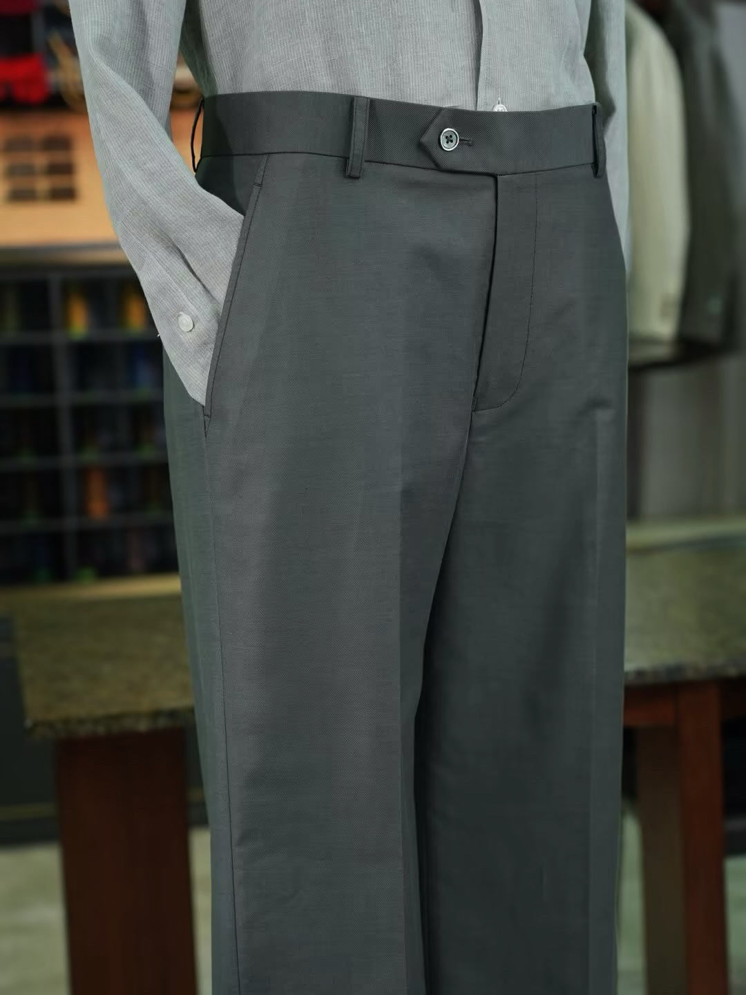 Men’s Grey Tencel‑Linen Blend Relaxed‑Fit Trousers