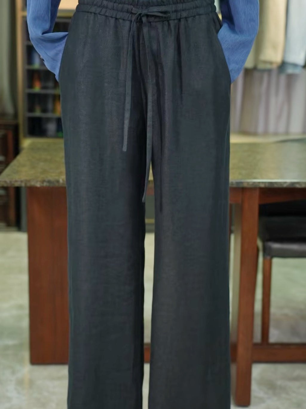 100% Linen Elastic Waist Wide‑Leg Casual Pants