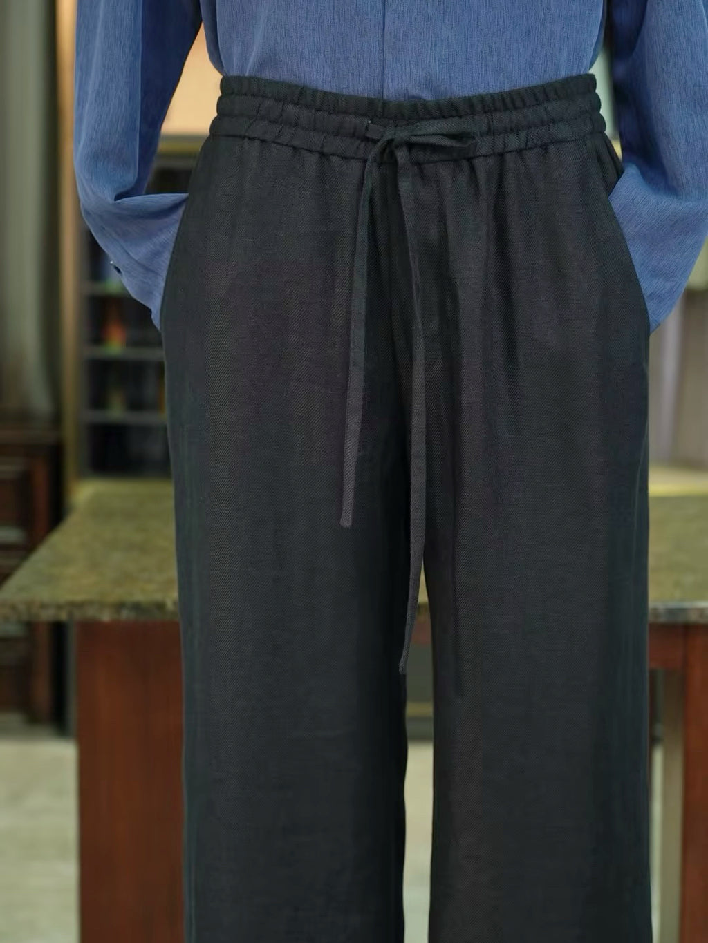 100% Linen Elastic Waist Wide‑Leg Casual Pants