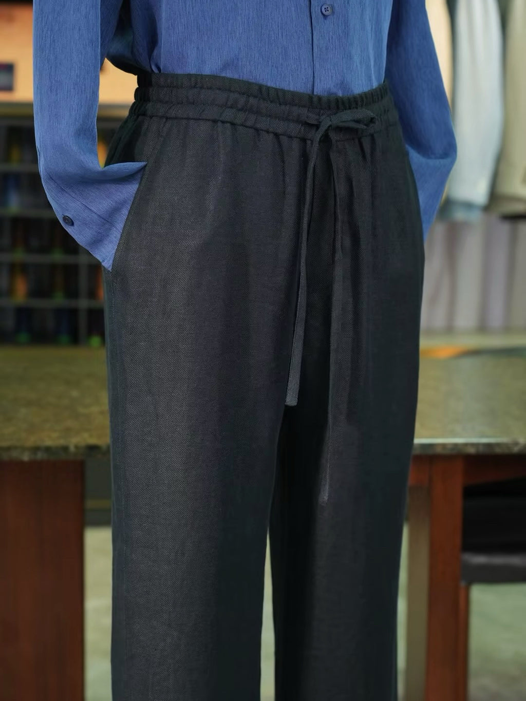 100% Linen Elastic Waist Wide‑Leg Casual Pants