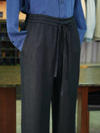 100% Linen Elastic Waist Wide‑Leg Casual Pants