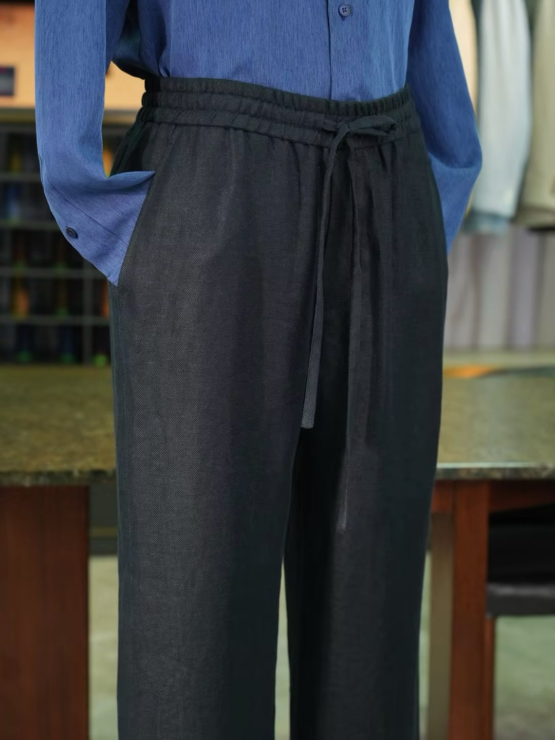 100% Linen Elastic Waist Wide‑Leg Casual Pants