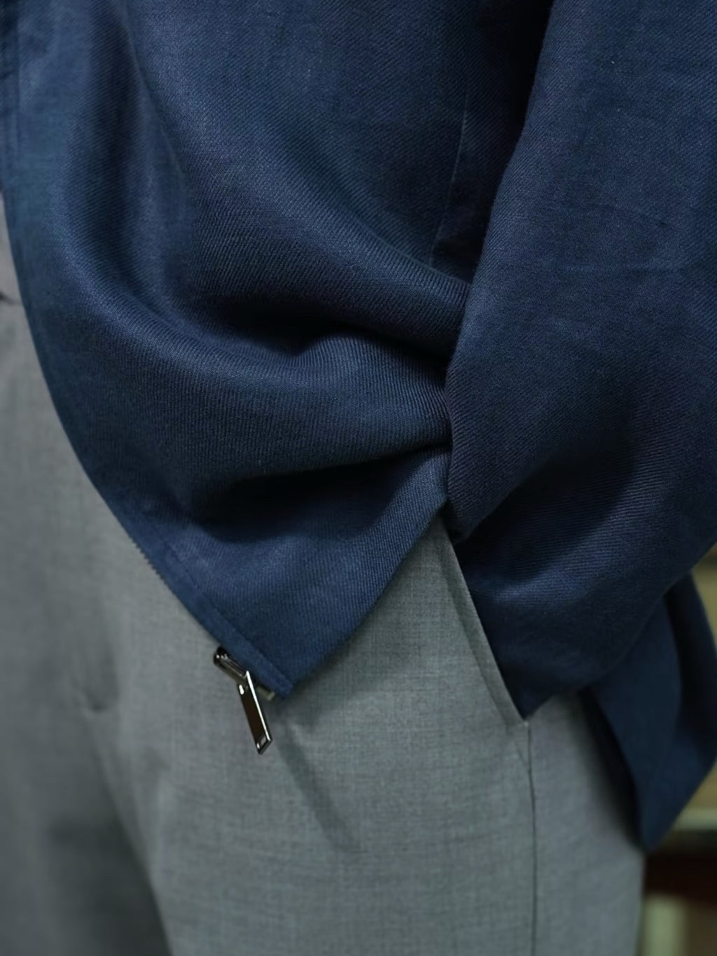 Navy blue cotton and linen casual jacket