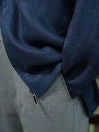 Navy blue cotton and linen casual jacket