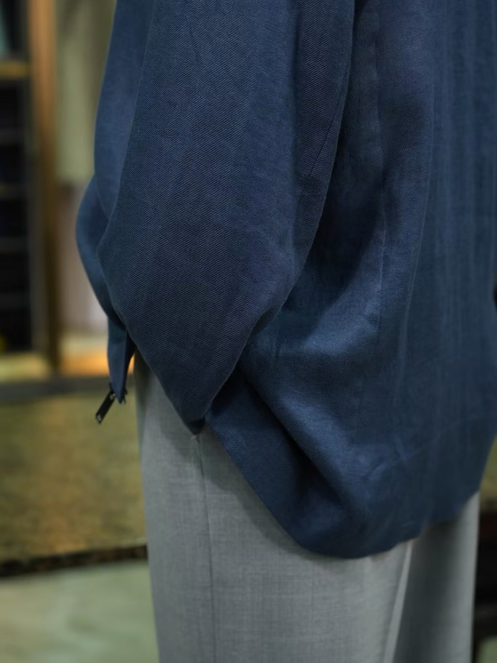 Navy blue cotton and linen casual jacket
