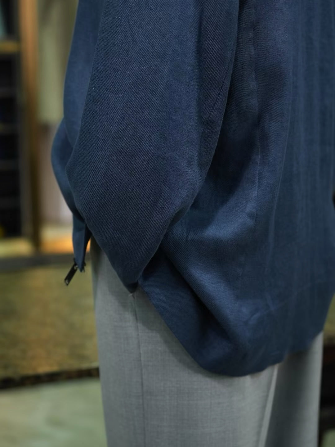 Navy blue cotton and linen casual jacket