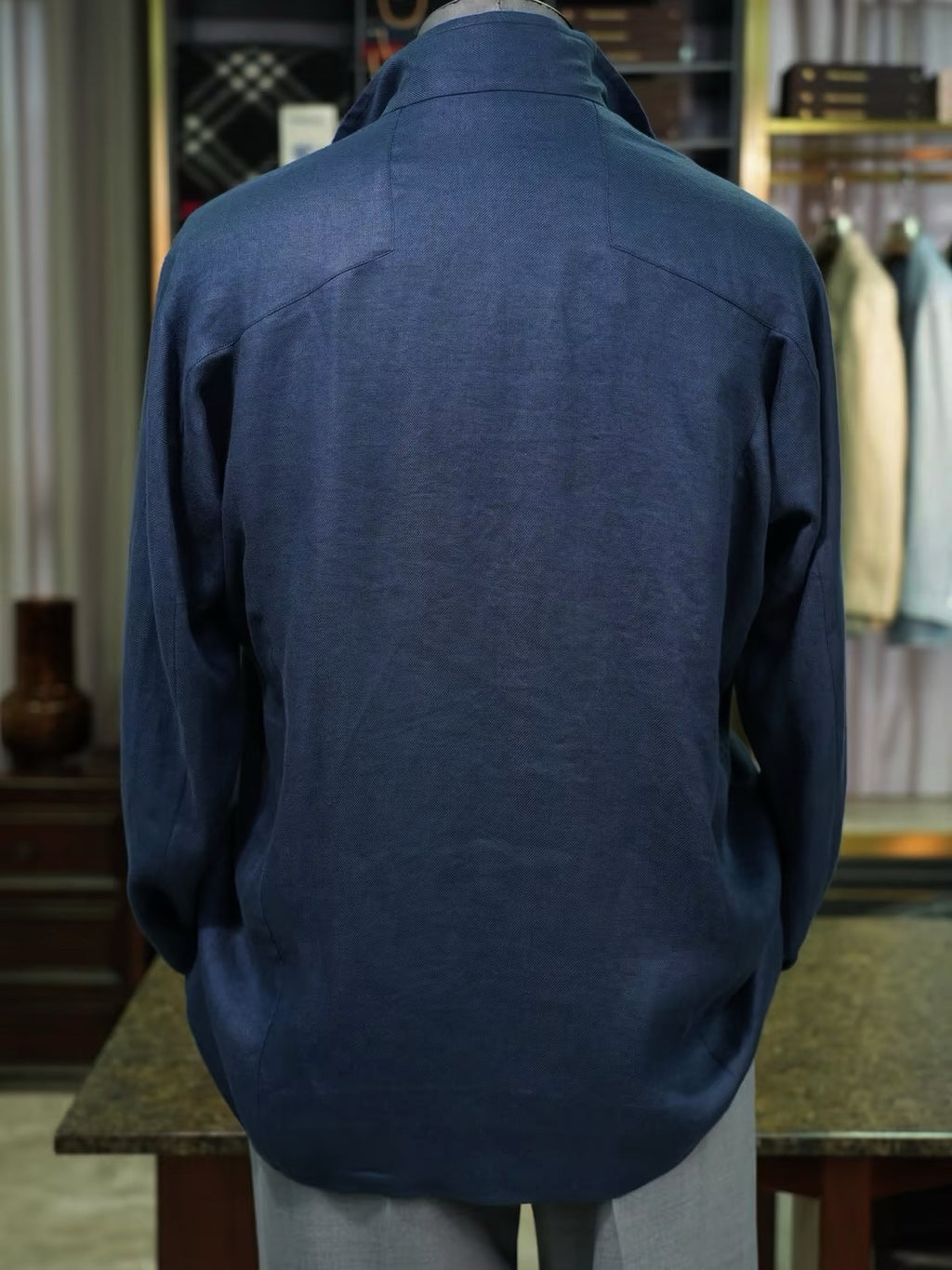 Navy blue cotton and linen casual jacket
