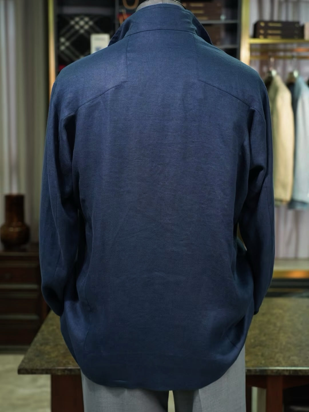 Navy blue cotton and linen casual jacket