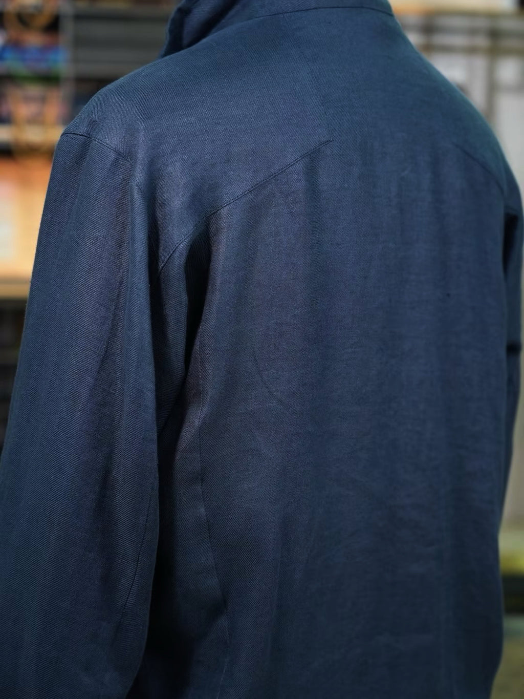 Navy blue cotton and linen casual jacket