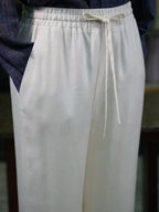 Men’s Off‑White Slub Linen‑Lyocell Drawstring Waist Casual Trousers