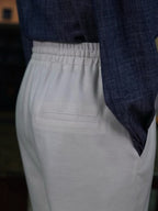Men’s Off‑White Slub Linen‑Lyocell Drawstring Waist Casual Trousers