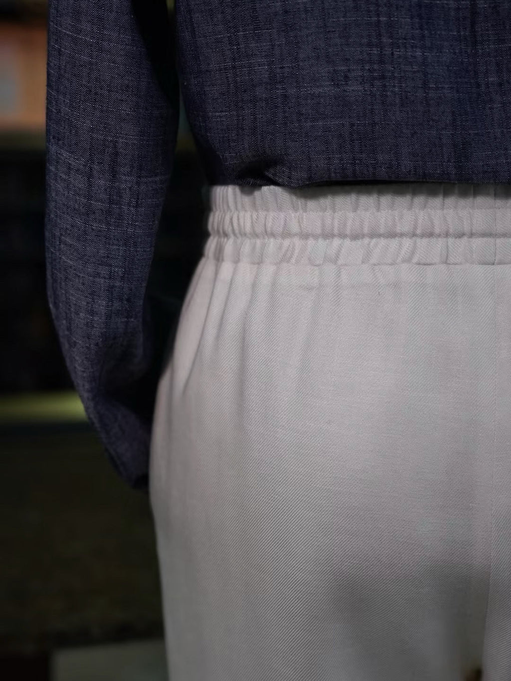 Men’s Off‑White Slub Linen‑Lyocell Drawstring Waist Casual Trousers