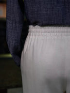 Men’s Off‑White Slub Linen‑Lyocell Drawstring Waist Casual Trousers