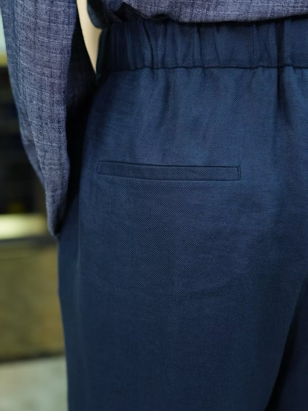 100% Linen Elastic Waist Wide‑Leg Casual Pants, Navy Blue