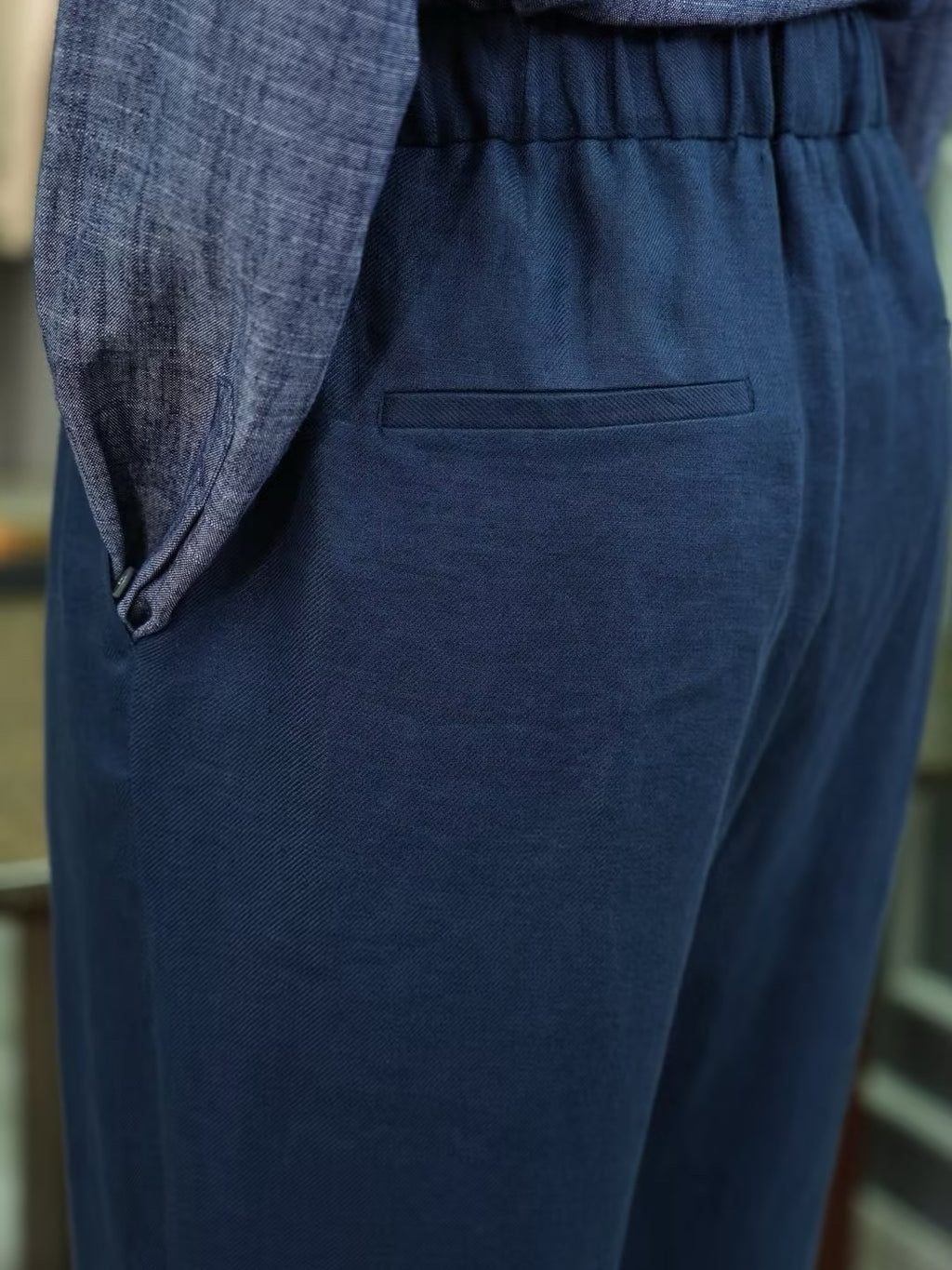 100% Linen Elastic Waist Wide‑Leg Casual Pants, Navy Blue