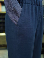 100% Linen Elastic Waist Wide‑Leg Casual Pants, Navy Blue