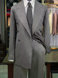Grey-green linen herringbone double-breasted single-breasted suit