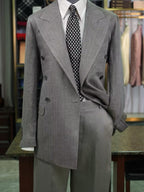 Grey-green linen herringbone double-breasted single-breasted suit