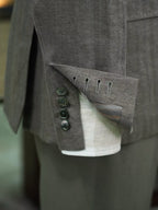Grey-green linen herringbone double-breasted single-breasted suit