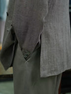 Grey-green linen herringbone double-breasted single-breasted suit