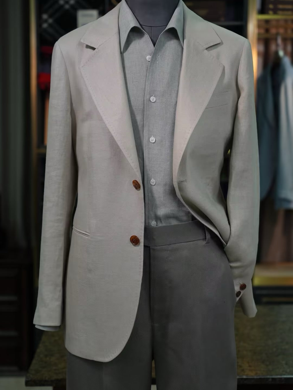 Apricot cotton and linen casual single suit