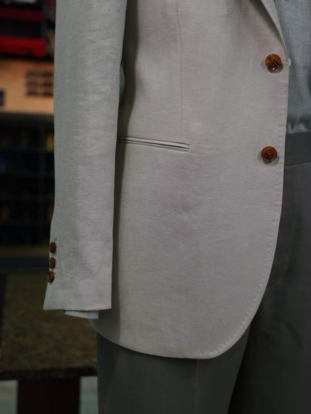 Apricot cotton and linen casual single suit