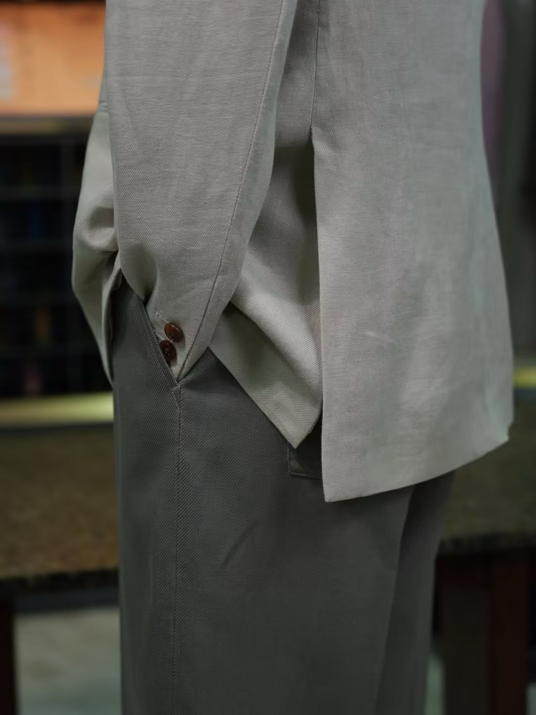 Apricot cotton and linen casual single suit