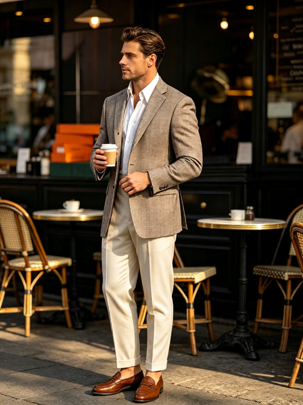 Prince check wool blazer with notched collar