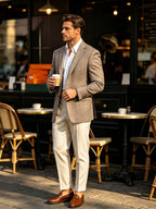 Prince check wool blazer with notched collar