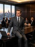 Men's Dark Grey Windowpane Blazer | Notch Lapel 100% Pure Wool Single Breasted Sport Coat