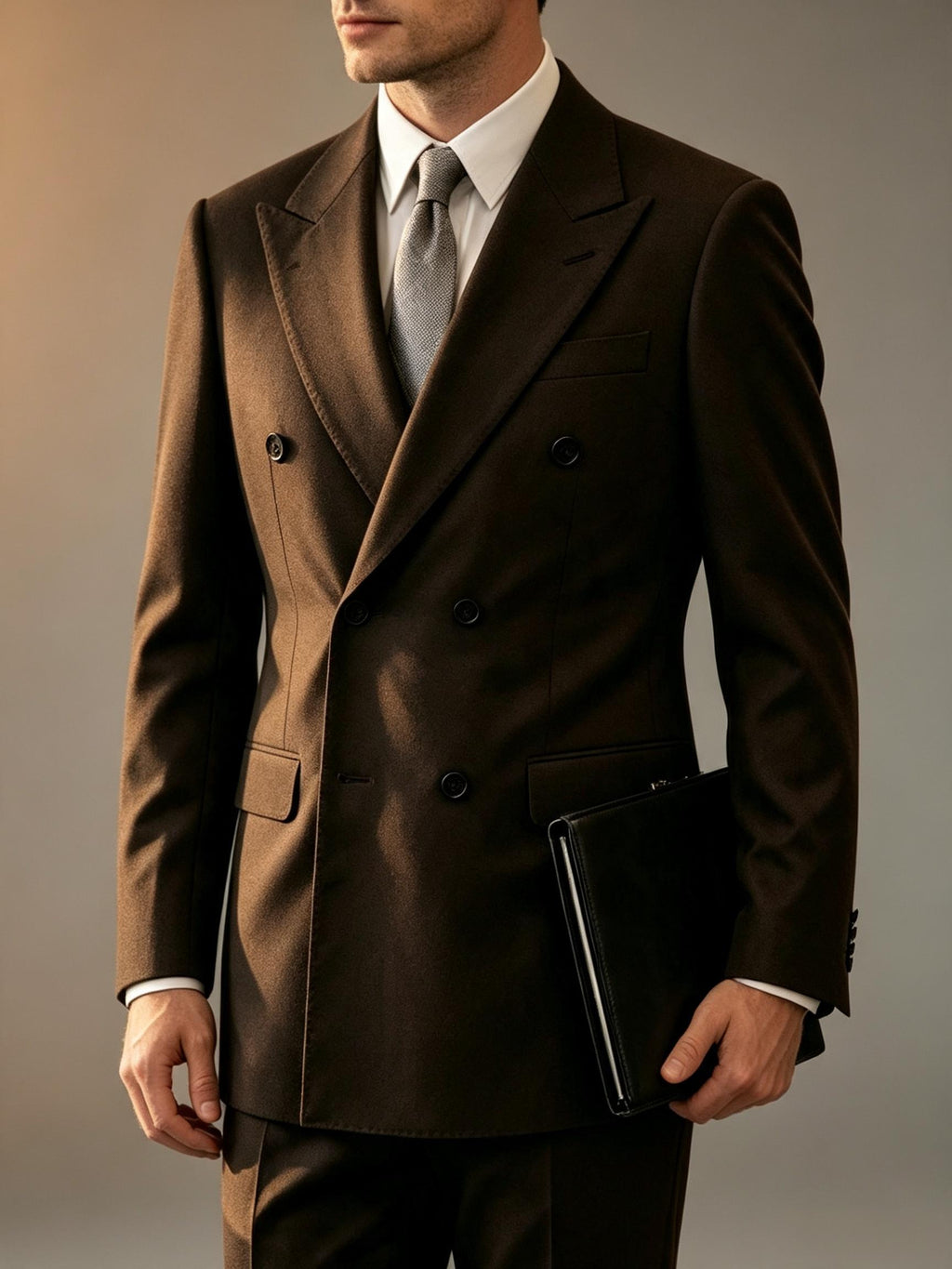 Men's Dark Brown Double-Breasted Peak Lapel Sport Coat | 100% Pure Wool Blazer