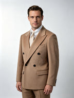 Camel Heavyweight 100% Wool Double-Breasted Blazer | Bespoke Designer Jacket from Our Own Factory